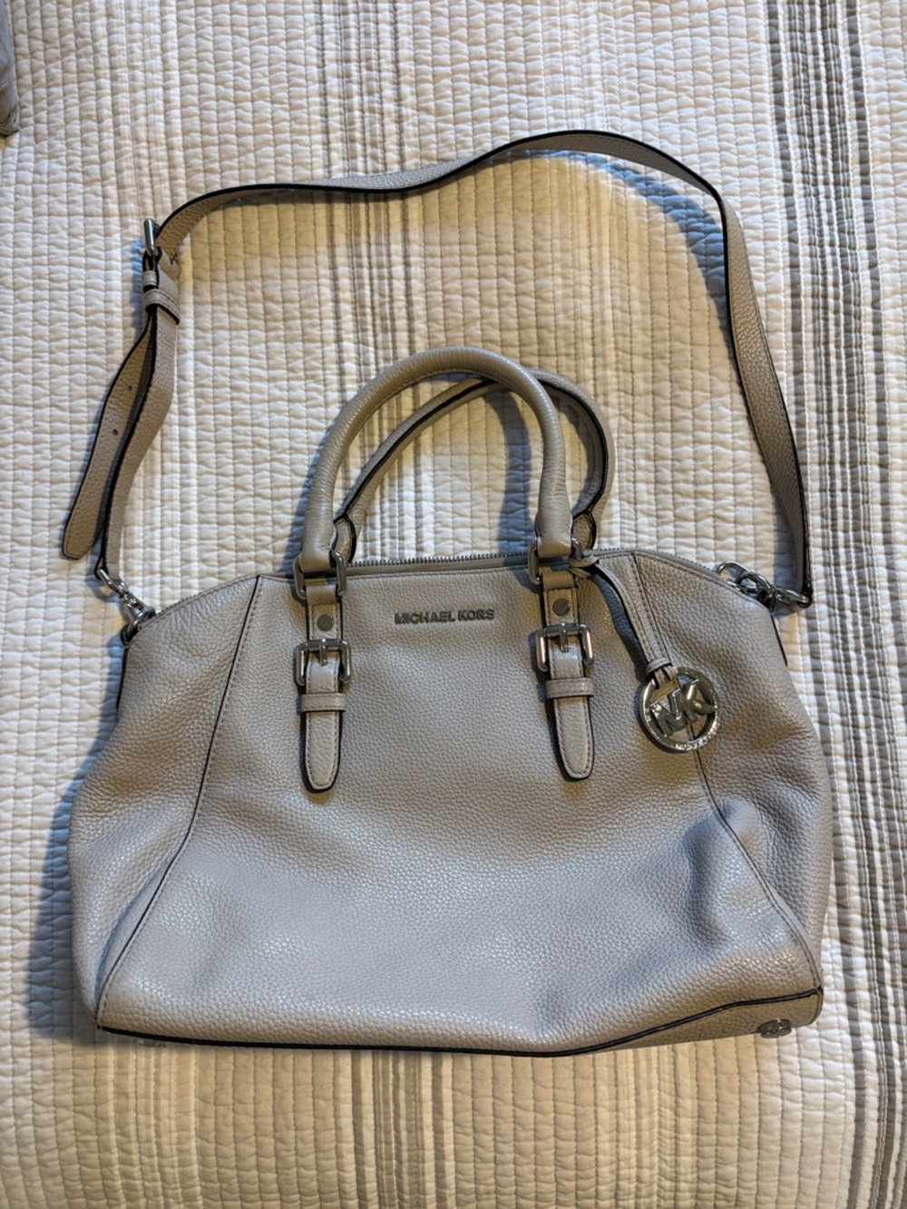 Michael Kors Light Gray Pebbled Leather Satchel with Removable Crossbody Strap
